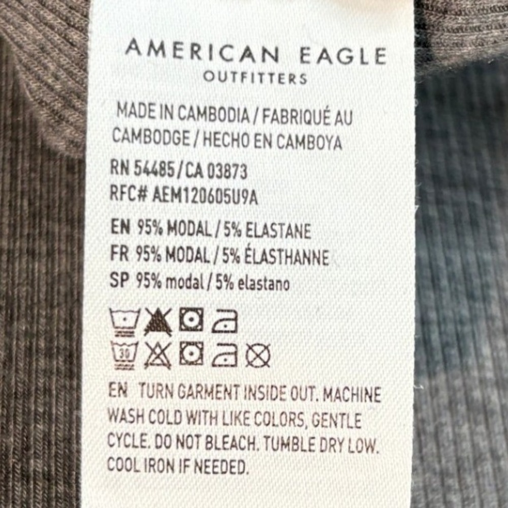 American Eagle Gray Tan Ribbed V-Neck T-Shirt Women Small Ruched Lot 2 Pack - Picture 4 of 4